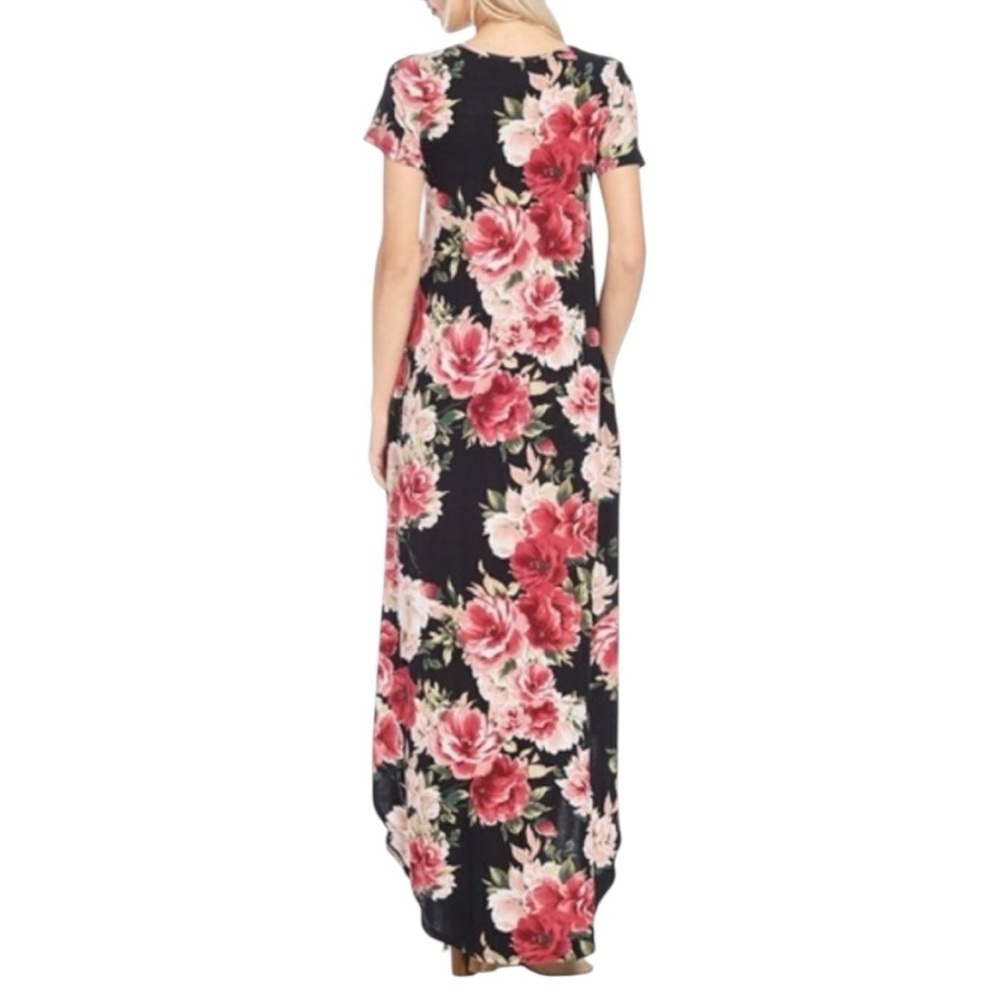7th Ray Floral Maxi Dress Watercolor Roses Black Red Pink Small Boho Country - Picture 2 of 11